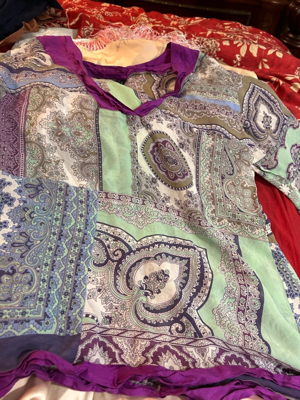 Fabulous Etro tunic top with stunning colors and Purple Trim